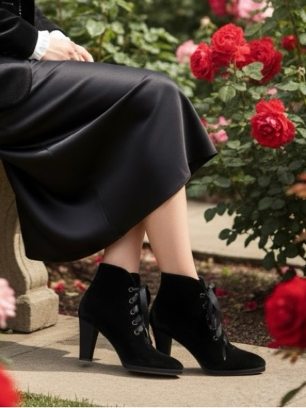 Yves Saint Laurent Vintage Black Velvet Lace-Up Ankle Boots